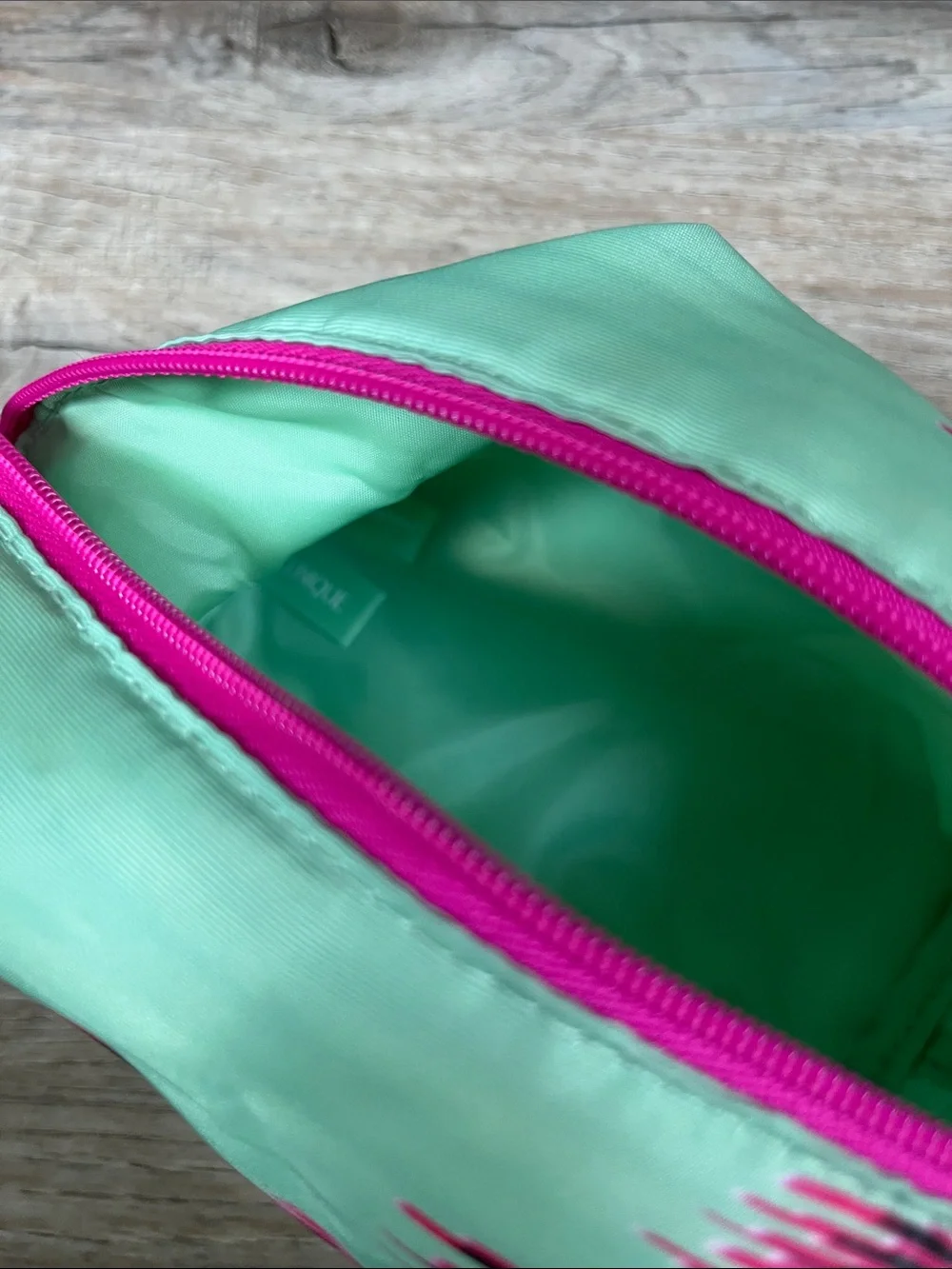 Clinique Mint Cosmetic Pouch with Neon Pink Logo
